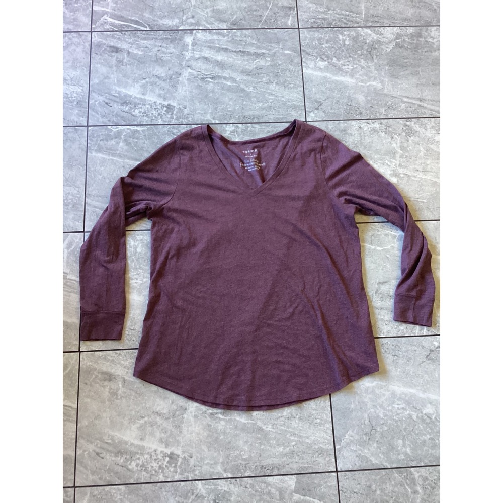 Torrid Classic Fit V-Neck Long Sleeve Tee Plum Purple Heathered Size 2 Plus 2X